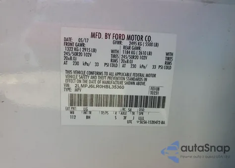 2017 Lincoln Mkx Reserve z USA, uszkodzony, nr VIN 2LMPJ6LR0HBL35360